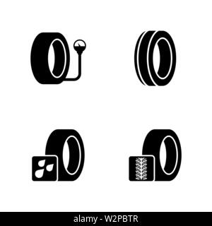 Auto Service Shop Wheels and Tires. Simple Related Vector Icons Set for Video, Mobile Apps, Web Sites, Print Projects and Your Design. Black Flat Illu Stock Vector