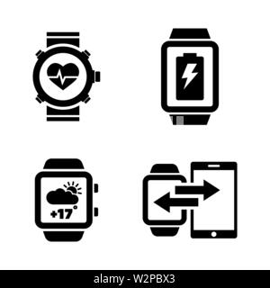 Smartwatch. Simple Related Vector Icons Set for Video, Mobile Apps, Web Sites, Print Projects and Your Design. Black Flat Illustration on White Backgr Stock Vector