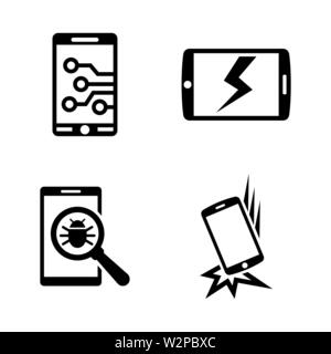 Broken Smartphone. Simple Related Vector Icons Set for Video, Mobile Apps, Web Sites, Print Projects and Your Design. Black Flat Illustration on White Stock Vector