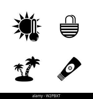 Sunbathe. Simple Related Vector Icons Set for Video, Mobile Apps, Web Sites, Print Projects and Your Design. Black Flat Illustration on White Backgrou Stock Vector