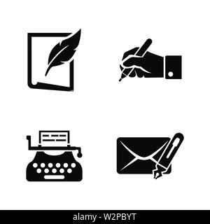 Writing and Typewriting. Simple Related Vector Icons Set for Video, Mobile Apps, Web Sites, Print Projects and Your Design. Black Flat Illustration on Stock Vector