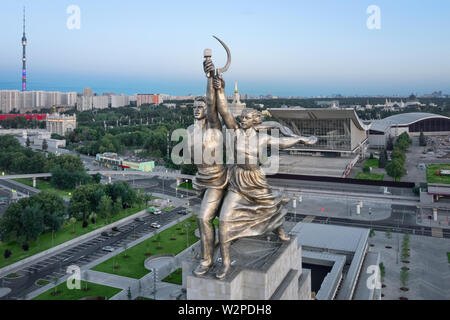 Moscow, Russia - July 10 2019: Aerial view of Worker and Kolkhoz Woman monument. Created in 1937 by Vera Mukhina Stock Photo
