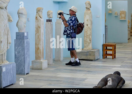 Greek, Greece, Delos historical site island, archaeological ruins with Antony Gormley statues Shift II 2000 inside the museum Stock Photo