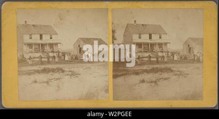 A party at Plum Island (Group playing croquet in front of a house), from Robert N Dennis collection of stereoscopic views Stock Photo