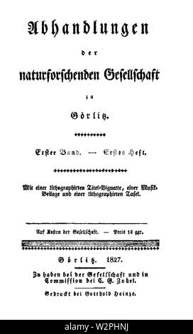 Abhandlungen der Naturforschenden Gesellschaft zu Görlitz 1827 Titel Stock Photo