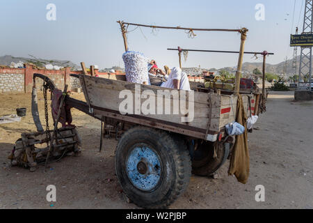Ajmer, India - February 07, 2019: Indian man sleeps in cart in Ajmer. Rajasthan Stock Photo