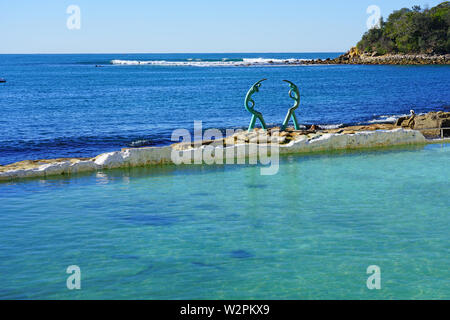 MANLY, AUSTRALIA -15 JUL 2018- View of the Fairy Bower Pool, a triangular rock pool in the Cabbage Tree Bay Aquatic Reserve in Manly on the ocean outs Stock Photo