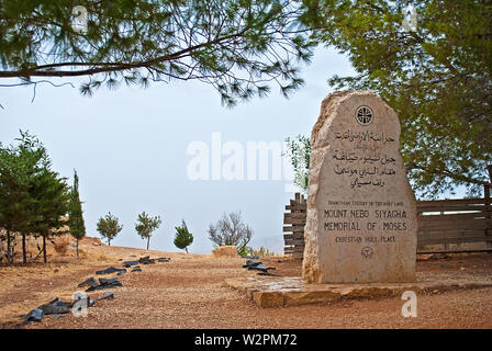 Stone Mount Nebo Siyagha Memorial of Moses, Christian holy place, Jordan. Stock Photo