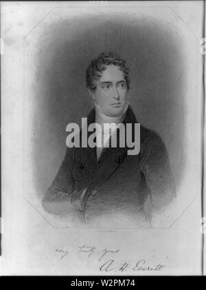 Half-portrait of American diplomat and man of letters en:Alexander Hill Everett (1790-1847), facing slightly right. Engraving. Stock Photo