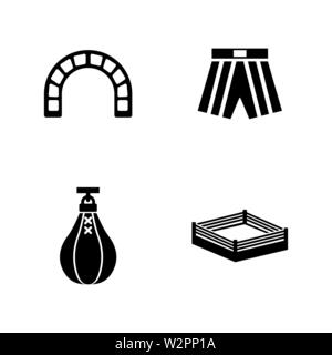 Boxing Ring. Simple Related Vector Icons Set for Video, Mobile Apps, Web Sites, Print Projects and Your Design. Black Flat Illustration on White Backg Stock Vector