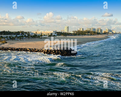 Beach coastline in Ft. Lauderdale, Florida and the Atlantic Ocean