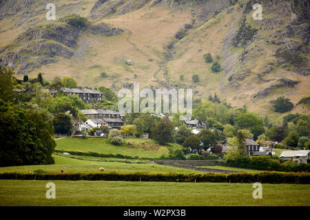 Coniston int he Lake District Cumbria, England, houses at the foot of Coniston Old Man Stock Photo