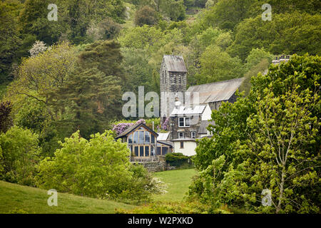 Coniston int he Lake District Cumbria, England, houses at the foot of Coniston Old Man Stock Photo