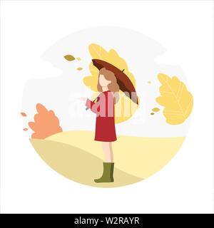 Girl walks in the park in autumn. Stock Vector