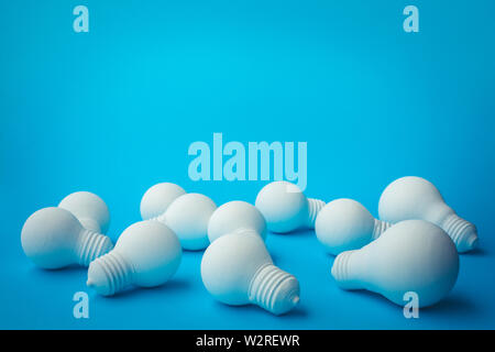 Ideas inspiration concepts with group of lightbulb on pastel color background.Business creativity.teamwork for brainstorming.minimal style.motivation Stock Photo