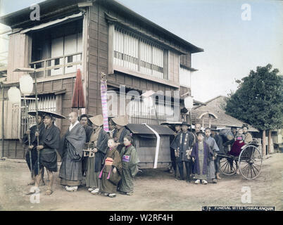 [ 1890s Japan - Japanese Funeral Procession ] —   A small funeral procession.  19th century vintage albumen photograph. Stock Photo