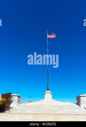 American flag at the Golden Gate National Cemetery, San Bruno, California, USA. Copy space for text. Vertical. Stock Photo