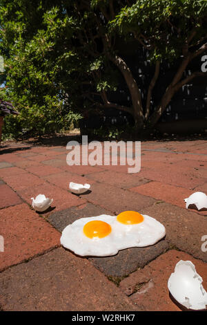 The expression 'it's hot enough to fry eggs on a sidewalk' is used during a heatwave, USA Stock Photo