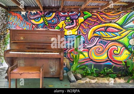 Old piano at Kuranda Original Rainforest Markets, Kuranda, Atherton Tablelands, Far North Queensland, Australia Stock Photo