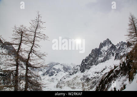 Mer de Glace valley under Mont Blanc massif in French Alsp Stock Photo