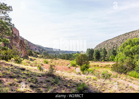 Park landscape view from Main Loop trail path in Bandelier National Monument in New Mexico Stock Photo