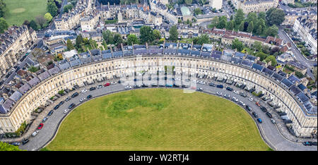 Aerial view of the Royal Crescent in Bath, Somerset, United Kingdom, Taken by  CAA approved operator