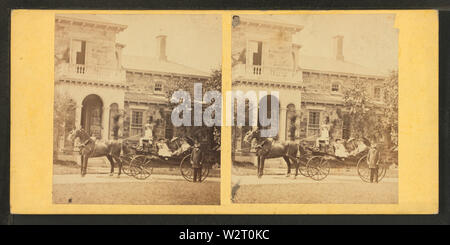 Coachman holding the reins of horse with people in coach, from Robert N Dennis collection of stereoscopic views 2 Stock Photo