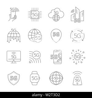 5th generation mobile network, high speed connection wireless systems. 5G technology icons set. 5G technology vector icons for web design. Editable Stock Vector