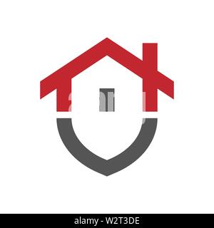 RGBHome protection logo design template. Vector shield and house logotype illustration. Graphic home security icon label. Modern building alarm symbol Stock Vector