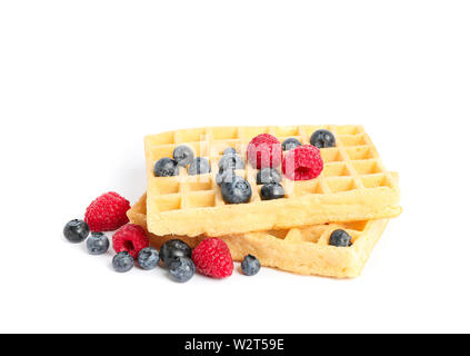 Belgian waffles with berries isolated on white background Stock Photo