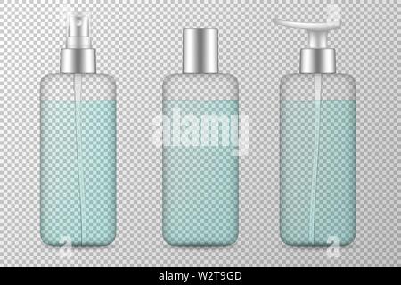 Set of tubes template for cosmetics, cream or medical ointment. Realistic vector mockup isolated on transparent background. Clear plastic and frosted Stock Vector