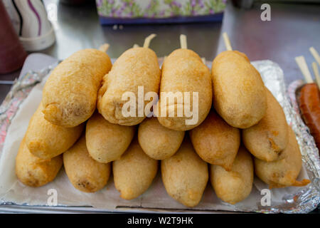 Close up shot of deep fried hot dog, ate at Busan Stock Photo