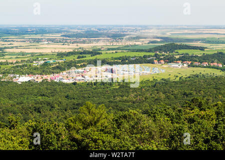 Site of Volt Festival viewed from the Karoly kilato (lookout tower) in Sopron, Hungary Stock Photo