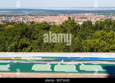 Town of Sopron with info board of sights seen from the Karoly kilato lookout tower, Hungary Stock Photo