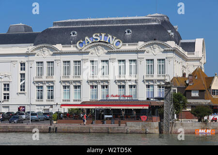 General view of the Casino de Trouville, in the foreground, part of the marina. Stock Photo