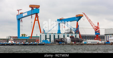 Cranes and lifting equipment at Kiel Harbour, north Germany Stock Photo