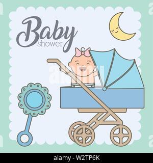 cute little baby girl in cart vector illustration design Stock Vector