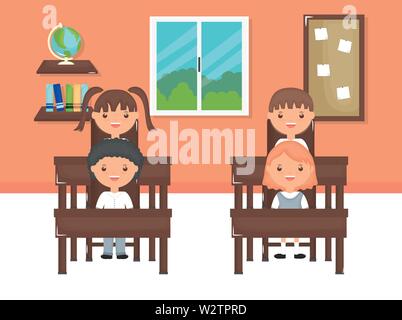 cute little students group in the classroom vector illustration design Stock Vector