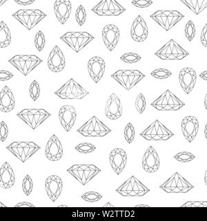 Monochrome gems seamless pattern vector design. Crystals in hand drawn ...