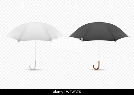 Vector 3d Realistic Render White and Black Blank Umbrella Icon Set Closeup Isolated on Transparent Background. Design Template of Opened Parasols for Stock Vector