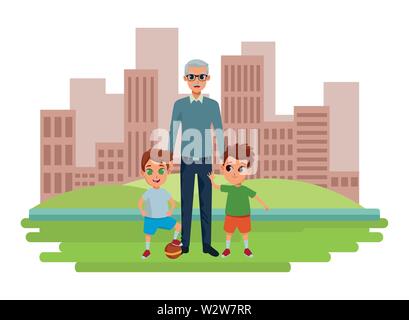 grandchildren and grandfather of hand Stock Vector