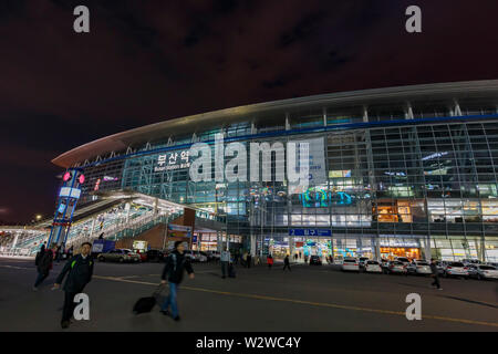Busan, APR 2: Night view of the Busan Station on APR 2, 2014 at Busan, South Korea Stock Photo