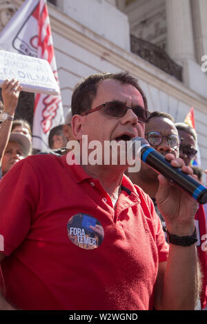 Rio de Janeiro, Brazil - May 1, 2017: Reimont makes a speech at workers day meeting Stock Photo