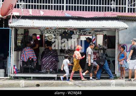 Street life next to Plaza 5 de Mayo in Panama City Downtown Stock Photo