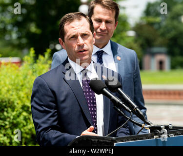 Washington, United States. 10th July, 2019. U.S. Representative Jason Crow (D-CO) speaking in favor of inclusion of House Amendment # 270 to the National Defense Authorization Act (NDAA) aimed at preventing war with Iran, at the Capitol in Washington, DC. Credit: SOPA Images Limited/Alamy Live News Stock Photo
