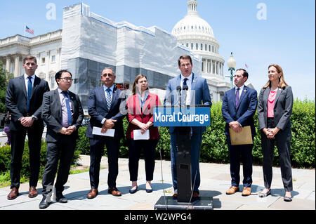 Washington, United States. 10th July, 2019. U.S. Representative Seth Moulton (D-MA) speaking in favor of inclusion of House Amendment # 270 to the National Defense Authorization Act (NDAA) aimed at preventing war with Iran, at the Capitol in Washington, DC on July 10, 2019. Credit: SOPA Images Limited/Alamy Live News Stock Photo