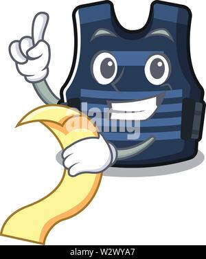 With menu bulletprof vest hanger on character wall Stock Vector