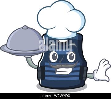 Chef with food bulletprof vest hanger on character wall Stock Vector