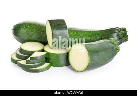 Fresh zucchini squashes on white background Stock Photo