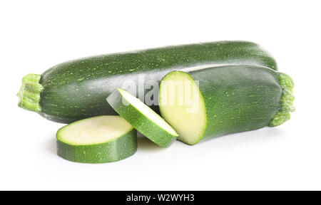Fresh zucchini squashes on white background Stock Photo